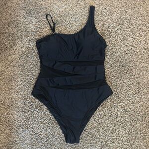 Black One Shoulder One Piece Swimsuit